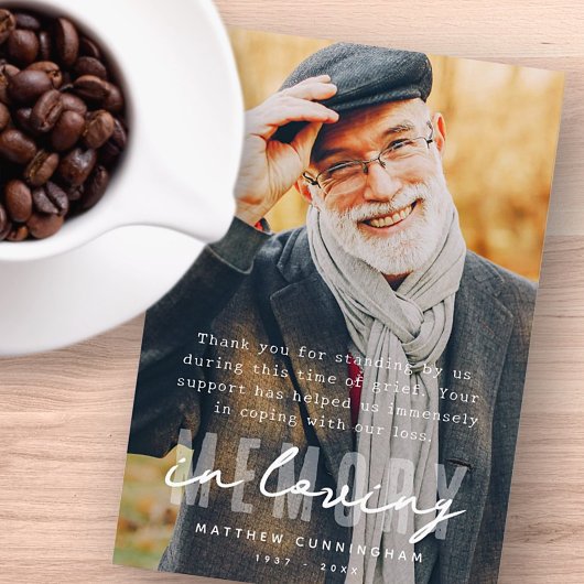 Carte De Remerciements Photo simple et moderne Memorial