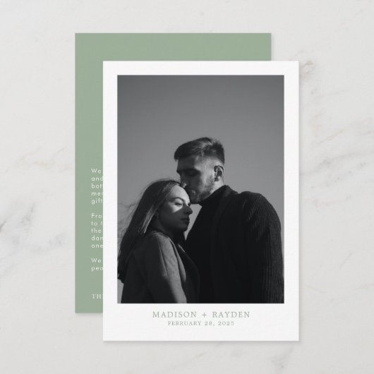 Carte de remerciements photo simple Mariage vert S (Devant / Derrière)