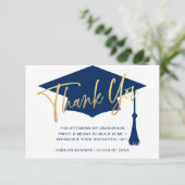 Carte De Remerciements PHOTO simple moderne Golden Navy Graduation (Debout devant)