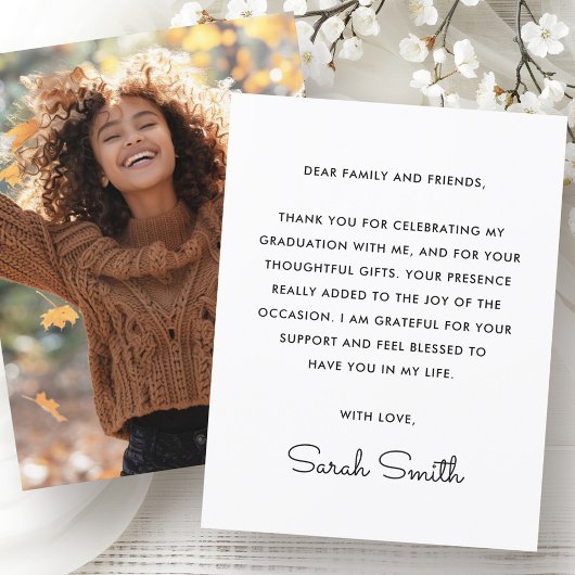 Carte De Remerciements Photo simple moderne graduation blanche