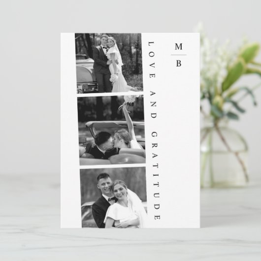 Carte De Remerciements Photo simple moderne Mariage noir et blanc (Debout devant)