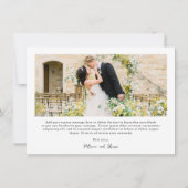 Carte De Remerciements Photo simple noir et blanc Mariage élégant (Dos)