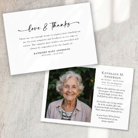 Carte De Remerciements Photo Simple Script Funeral