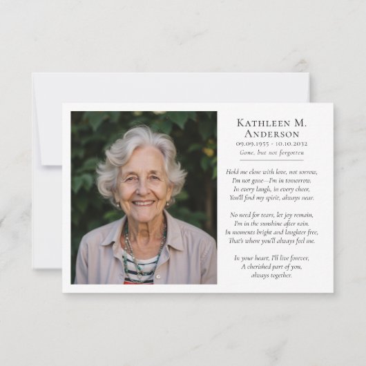Carte De Remerciements Photo Simple Script Funeral (Dos)