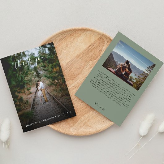 Carte De Remerciements photo Simple vert sauge dos à dos