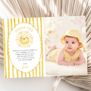 Carte De Remerciements Photo Soleil Jaune Rayures Anniversaire