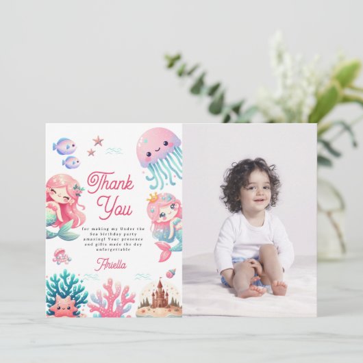 Carte De Remerciements Photo Sous l'Océan Fête d'anniversaire des enfants (Debout devant)
