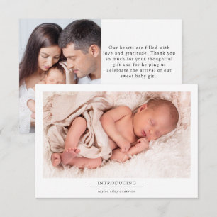 Carte De Remerciements Photo Statistiques de naissance Nouveau bébé