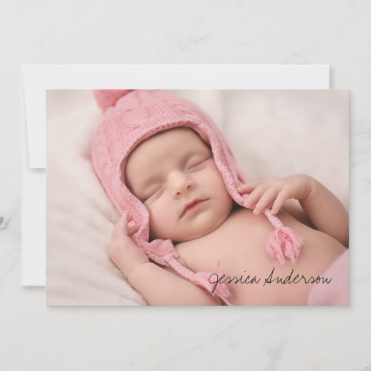 Carte De Remerciements Photo Statistiques de naissance Script moderne Nou (Devant)