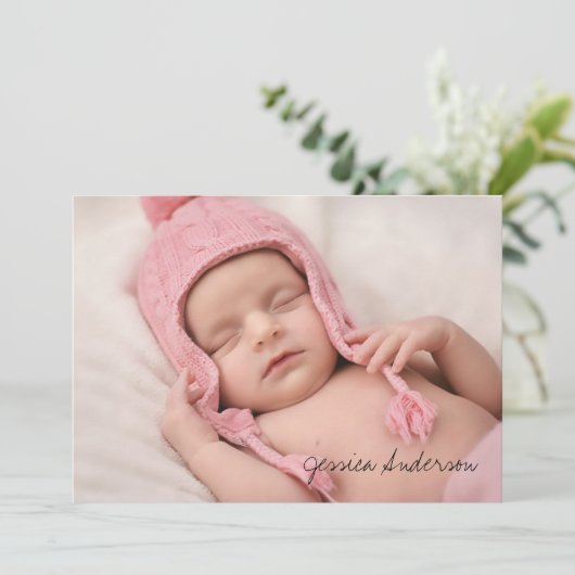 Carte De Remerciements Photo Statistiques de naissance Script moderne Nou (Debout devant)