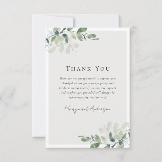 Carte De Remerciements Photo Sympathy Eucalyptus funérailles (Dos)