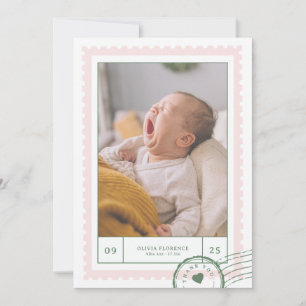 Carte De Remerciements Photo timbre-poste bébé rose mignon