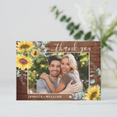 Carte De Remerciements PHOTO tournesol Eucalyptus Mariage Rustique (Debout devant)