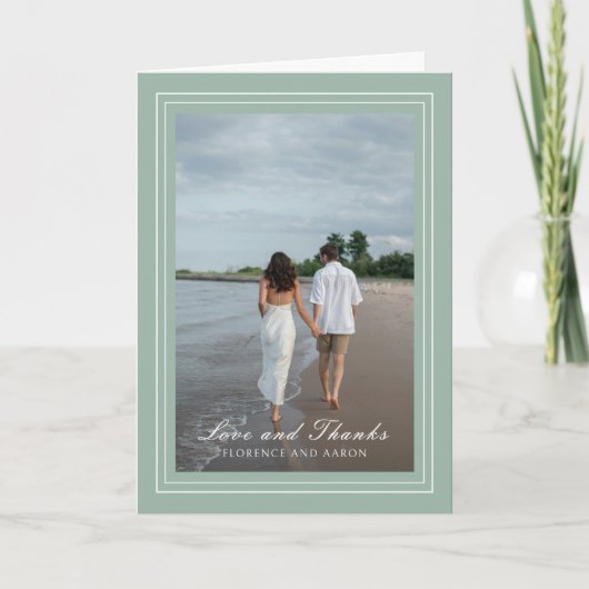 Carte De Remerciements Photo traditionnelle Sage Green Mariage intemporel (Devant)