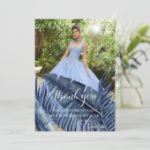 Carte De Remerciements Photo tropicale bleue de feuillage (Debout devant)