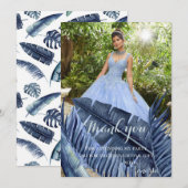 Carte De Remerciements Photo tropicale bleue de feuillage (Devant / Derrière)