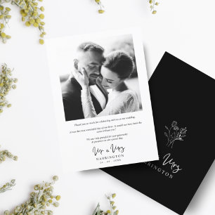 Carte De Remerciements Photo Typographie moderne MR & MRS Mariage Bouquet