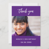 Carte de remerciements photo violet d'anniversaire (Devant)