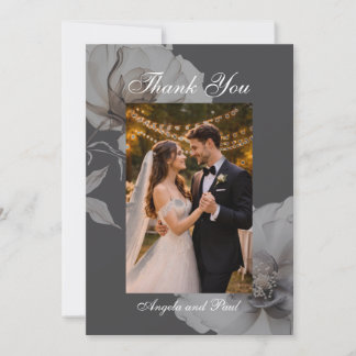 Carte De Remerciements Photo Wedding Flat Thank You Card Dark Grey Roses
