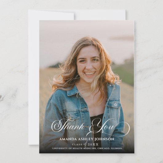 Carte De Remerciements Photo White Black Graduation (Devant)