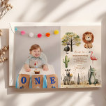Carte De Remerciements Photo Wild One Jungle Safari Animaux Garçon 1er<br><div class="desc">Express votre gratitude avec une touche d'aventure en utilisant notre Photo Tropical Safari Wild One Jungle Animals Birthday Carte de remerciements. Parfait pour transmettre des remerciements sincères à vos invités, cette carte combine des éléments tropicaux vibrants avec une photo personnelle de votre petit. Design : Présente des illustrations vibrantes d'animaux...</div>