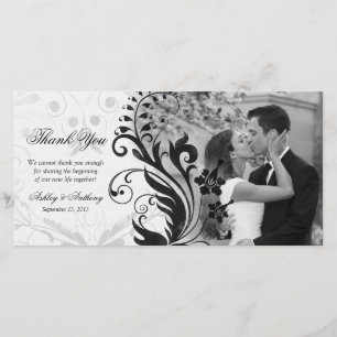 Carte De Remerciements Photocard de Mariage Floral noir et blanc