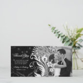 Carte De Remerciements Photocard en Mariage noir et blanc floral (Debout devant)