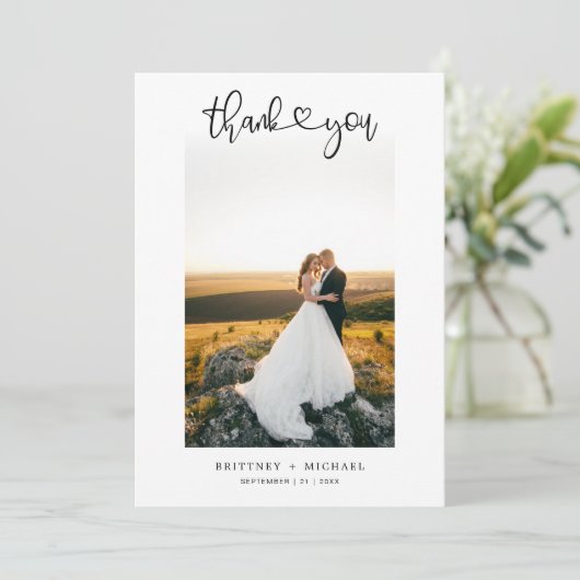 Carte De Remerciements Photographie de coeur simple à écriture manuscrite (Debout devant)