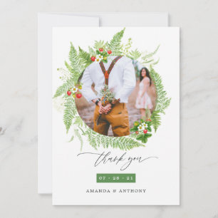 Carte De Remerciements Photographie de mariage avec verdure de forêt bois