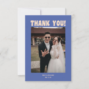 Carte De Remerciements Photographie de mariage bleu avec typographie mode