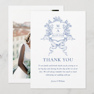 Carte De Remerciements Photographie de Mariage couleur bleu couleur orné