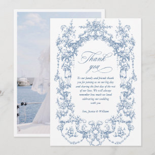 Carte De Remerciements Photographie de Mariage couleur bleu couleur orné 