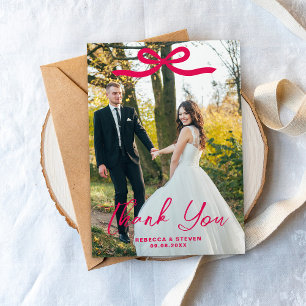 Carte De Remerciements Photographie de mariage Ruban rose pour remercier 
