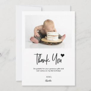 Carte De Remerciements Photographie de premier anniversaire de bébé, fête