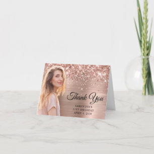 Carte De Remerciements Photographie découpée en or rose pailleté pour 21e