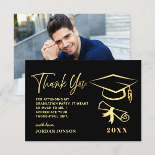 Carte De Remerciements Photographie Gold Black Modern Graduation