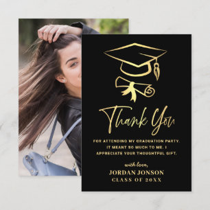 Carte De Remerciements Photographie Gold Black Modern Graduation