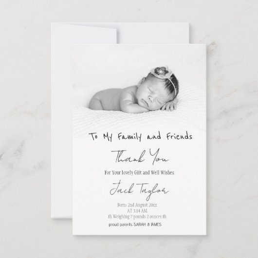 Carte De Remerciements Photographie noir blanc moderne écriture manuscrit (Devant)