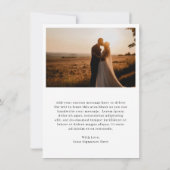 Carte De Remerciements Photographie noir et blanc classique Mariage éléga (Dos)