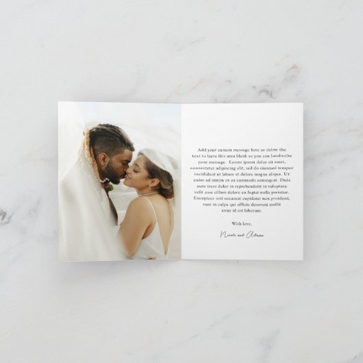 Carte De Remerciements Photographie noir et blanc classique Mariage éléga (Intérieur)