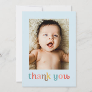 Carte De Remerciements Photos de Baby Shower Bleu Moderne Coloré Tendance
