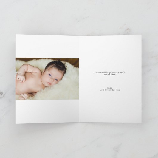 Carte De Remerciements Photos de Baby shower personnalisées de script mod (Intérieur)