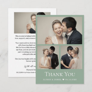 Carte De Remerciements Photos de mariage modernes Minimal Vert Sauge
