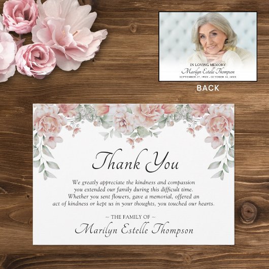 Carte De Remerciements Photos des funérailles rose florale