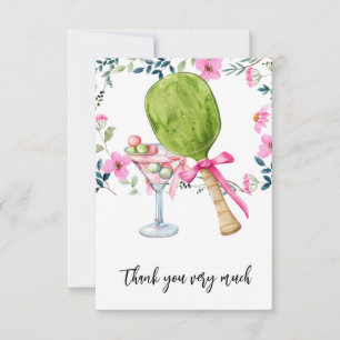 Carte De Remerciements Pickleball avec aquarelle Flower