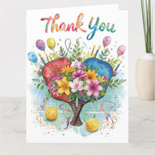 Carte De Remerciements Pickleball avec de belles fleurs