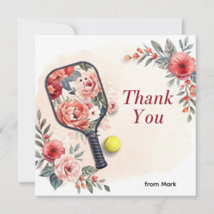 Carte De Remerciements Pickleball avec de belles fleurs