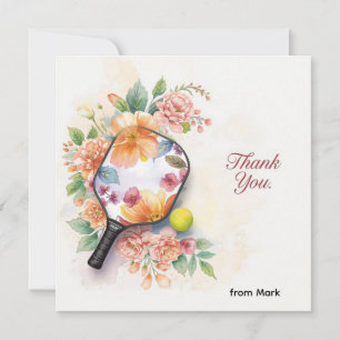 Carte De Remerciements Pickleball avec de belles fleurs