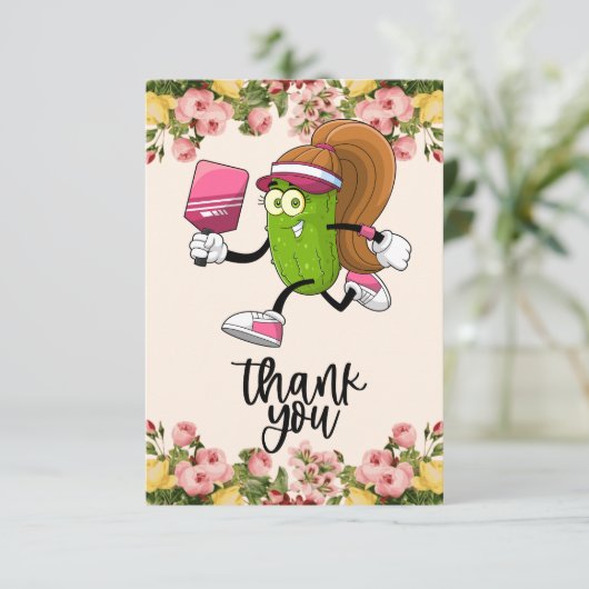 Carte De Remerciements Pickleball avec des fleurs pour joueuse de sexe fé (Debout devant)