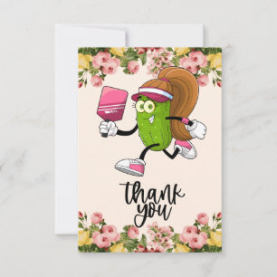 Carte De Remerciements Pickleball avec des fleurs pour joueuse de sexe fé